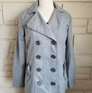 🎈BOGO! Rue21 Solid Gray Pea Coat Double button Zip Pocket